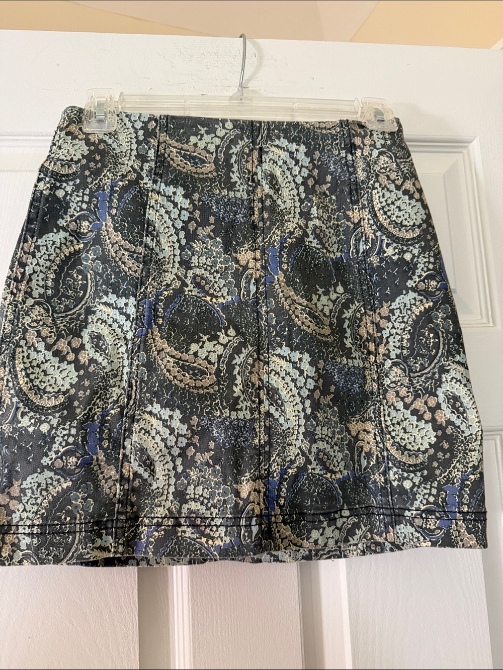 Free People Paisley A-Line Mini Skirt - Black, Blue & Green